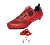 ARTVEP Chaussures de Cyclisme Homme Femmes Chaussure Peloton Chaussures de Vélo Route VTT, Compatibles Look SPD SPD-SL Delta avec Crampons Antidérapants Rouge EU 44