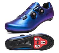 ARTVEP Chaussures de Cyclisme pour Homme Chaussures de Vélo de Route Compatible avec SPD et Delta Bloc Pédale Chaussures de Vélo Compatible avec Peloton Bleu, 43 EU
