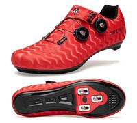 ARTVEP Chaussures de Cyclisme pour Hommes Chaussures de vélos de Route pour Femmes compatibles avec Look SPD SPD-SL Delta Cleats Chaussures Indoor/Outdoor Rayures Rouge EU46