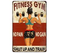 ARTWALLURE Panneau en étain vintage « No Pain No Gain And Train » - Décoration murale amusante pour salle de sport - 20,3 x 30,5 cm