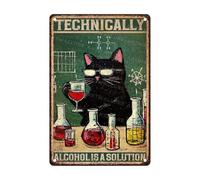 ARTWALLURE Panneau en métal vintage avec chat noir Technically Alcohol is a Solution - 20,3 x 30,5 cm