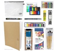Artway - Kit d'art plastique A3-14 articles dont crayons/pinceaux/pastels/peintures - idéal pour collège et lycée
