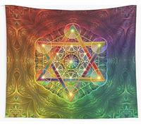 Artwork Peinture 150x150 cm Tapisserie Cube de Metatron avec Merkabah et Fleur de Vie Couverture de Tapisserie Murale Serviette de Plage Couverture Pique-Nique Tapis de Yoga Décoration