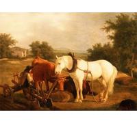 ARTXLXXBN Célèbre Affiches Imprimées Portrait Tableaux l'attelage de charrues au repos par Jacques Laurent Agasse Art Mural Classique Pour les Décorations pour la Maison 60x90cm