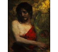 ARTXLXXBN Célèbre Affiches Imprimées Portrait Tableaux Semi d'une jeune femme en robe rouge avec Lyra Ferdinand Keller Art Mural Classique Pour les Décorations pour la Maison 60x90cm