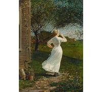 ARTXLXXBN Célèbre Art Mural Toile Impression Toile le cor du dîner soufflant du cor au bord de par Winslow Homer Images Abstraites Pour la Décoration du Salon 60x90cm