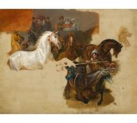 ARTXLXXBN Célèbre Peinture D'Art Murale Wall Art Peintures La course des chevaux sans cavalier d'Emile Jean Horace Vernet Impression Peinture Huile Pour la Décoration Murale 60x90cm