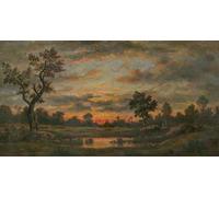 ARTXLXXBN Célèbre Tableaux Sur Toile Moderne Mur Art Paysage au coucher du soleil de Pierre Etienne Théodore Rousseau Animaux Art Posters Pour la Décoration de la Chambre à Coucher 60x90cm