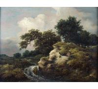 ARTXLXXBN Célèbre Tableaux Sur Toile Moderne Mur Art Paysage avec une petite cascade par Jacob Van Ruisdael Animaux Art Posters Pour la Décoration de la Chambre à Coucher 60x90cm