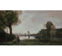 ARTXLXXBN Célèbre Tableaux Sur Toile Moderne Mur Art Paysage de Seine près de Chatou par Jean Baptiste Camille Corot Animaux Art Posters Pour la Décoration de la Chambre à Coucher 60x90cm