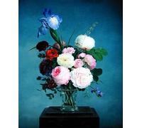 ARTXLXXBN Célèbre Tableaux Sur Toile Moderne Mur Art Roses et un iris dans un vase en verre sur un socle en marbre par Johannes Ludwig Camradt Pour la Décoration de la Chambre à Coucher 60x90cm