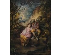 ARTXLXXBN Célèbre Tableaux Sur Toile Moderne Mur Art Scène Pastorale de Jean Antoine Watteau Animaux Art Posters Pour la Décoration de la Chambre à Coucher 60x90cm