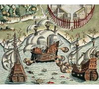 ARTXLXXBN De Célèbres Tableaux Affiches Imprimées Portrait Tableaux Bataille entre les Français et les Portugais au large de Buttugar par Theodore De Bry Pour les Décorations pour la Maison 60x90cm