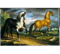 ARTXLXXBN De Célèbres Tableaux Affiches Imprimées Portrait Tableaux Deux chevaux de Théodore Géricault Art Mural Classique Pour les Décorations pour la Maison 60x90cm