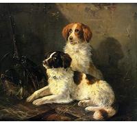 ARTXLXXBN De Célèbres Tableaux Art Mural Toile Impression Toile Deux épagneuls attendant la chasse par Henriette Ronner-knip Images Abstraites Pour la Décoration du Salon 60x90cm