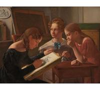 ARTXLXXBN De Célèbres Tableaux Imprimer Affiche Toile Photos D'Art Trois jeunes filles les artistes soeurs Alvilde Ida et Henriette par Constantin Hansen Pour la Décoration de Bureau 60x90cm