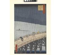 ARTXLXXBN De Célèbres Tableaux Peinture D'Art Murale Wall Art Peintures Douche du soir sur le Grand Pont et Atake par Utagawa Hiroshige Impression Peinture Huile Pour la Décoration Murale 60x90cm