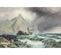 ARTXLXXBN De Célèbres Tableaux Peinture D'Art Murale Wall Art Peintures Épave d'une frégate dans le sud de l'Espagne par Charles Napier Hemy Impression Peinture Huile Pour la Décoration Murale 60x90cm