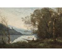 ARTXLXXBN De Célèbres Tableaux Peinture D'Art Murale Wall Art Peintures le batelier amarré : souvenir d'un lac italien de Jean Baptiste Camille Corot Pour la Décoration Murale 60x90cm