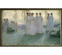 ARTXLXXBN De Célèbres Tableaux Peinture D'Art Murale Wall Art Peintures le dimanche Femme vêtue de blanc parlant dans un jardin par Henri Eugène Augustin Le Sidaner Pour la Décoration Murale 60x90cm