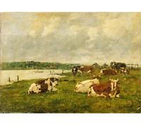 ARTXLXXBN De Célèbres Tableaux Tableaux Sur Toile Moderne Mur Art la Vallée de la Touques par Eugène Louis Boudin Animaux Art Posters Pour la Décoration de la Chambre à Coucher 60x90cm