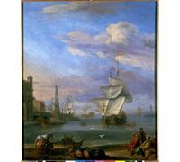 ARTXLXXBN De Célèbres Tableaux Tableaux Sur Toile Moderne Mur Art une peinture hollandaise de port par Abraham Storck Animaux Art Posters Pour la Décoration de la Chambre à Coucher 60x90cm