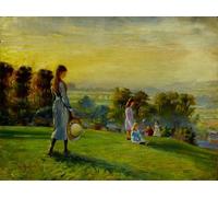 ARTXLXXBN Tableaux Sur Toile Moderne Mur Art Étude pour les enfants jouant dans les champs au coucher du soleil par Walter Bonner Gash Pour la Décoration de la Chambre à Coucher 60x90cm
