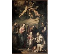 ARTXLXXBN Tableaux Sur Toile Moderne Mur Art la Sainte Famille avec saint Bruno de Cologne et d'autres saints par Jusepe De Ribera Pour la Décoration de la Chambre à Coucher 60x90cm