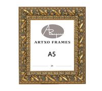 ArtXO Cadre photo A5 en bois, traditionnel doré, cadre complet en bois avec plexiglas acrylique UV, dos en carton et matériel inclus