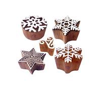 Arty Crafty Motif Étoile et Flocon Neige Bois Impression Blocs (Set de 5)