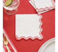 Artyfetes Factory Serviettes en Papier Rouges et Blanches Bord Festonné 3 Plis (Lot de 10, 16 cm)