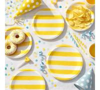 Artyfêtes Générique - 6 ASSIETTES CARTON RAYÉ DOLCE VITA 23CM JAUNE