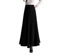 Artykey Jupe Longue Femme Hiver Doux Tricot Élégant Haute Taille Maxi Jupe Vintage A-Ligne Taille élastique Skirts Noir C