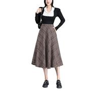 Artykey Jupe Longue Femme Hiver Taille Haute Élégant Carreaux Laine Midi Skirts A-Ligne Plissée Jupe avec Poches 8930 Kaki S