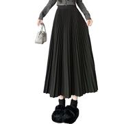 Artykey Jupe Longue Femme Hiver Taille Haute Jupe Plissée Vintage Élégant A-Ligne Automne Midi Skirt Noir XL(Elastic Waist:83cm)