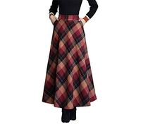 Artykey Jupe Longue Femme Hiver Taille Haute Vintage Élégant Maxi Jupe Taille élastique Carreaux A-Line Jupe Plissée Red L