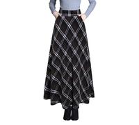 Artykey Jupe Longue Femme Hiver Vintage Élégant Taille Haute Carreaux Maxi Jupe Laine A-Ligne Plissée Skirt Dark Brown S