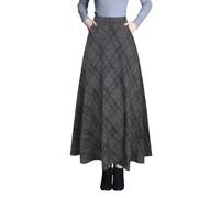 Artykey Jupe Longue Femme Hiver Vintage Élégant Taille Haute Carreaux Maxi Jupe Laine A-Ligne Plissée Skirt Gris XXL