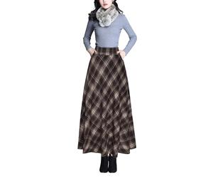 Artykey Jupe Longue Femme Hiver Vintage Élégant Taille Haute Carreaux Maxi Jupe Laine A-Ligne Plissée Skirt Brown XXL