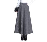 Artykey Jupe Longue Femme Hiver Vintage Élégant Taille Haute Carreaux Taille élastique Maxi Jupe Laine Chaud A-Line Plissée Jupe Casual Party B Black L