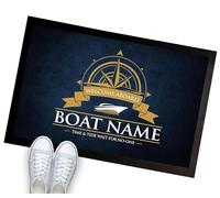 Artylicious Tapis de bateau personnalisé - Bleu et doré - Bienvenue à bord d'un voilier - 60 x 40 cm - Paillasson LC101 - Accessoires pour bateau étroit