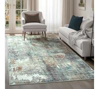 artyrugs Tapis Lavable en Machine, 152x213cm, 75% Coton Recyclé, Poils Courts, Dos Antidérapant, Ne Perd Pas Ses Fibres, Tapis pour Salon, Chambre, Cuisine, Couloir, Bureau, Turquoise Foncé & Marron