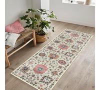 artyrugs Tapis Lavable en Machine, 60x240cm, 75% Coton Recyclé, Poils Courts, Dos Antidérapant, Ne Perd Pas Ses Fibres, Tapis pour Chambre, Cuisine, Couloir, Bureau, Couloir, Ivoire & Rose