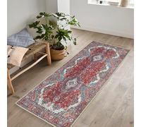 artyrugs Tapis Lavable en Machine, 80x150cm, 75% Coton Recyclé, Poils Courts, Dos Antidérapant, Ne Perd Pas Ses Fibres, Tapis pour Salon, Chambre, Cuisine, Couloir, Bureau, Bordeaux & Bleu