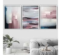 Artze Wall Art Abstract Art Prints Lot de 3 impressions d'art Bleu marine/rose pâle 50 x 70 cm