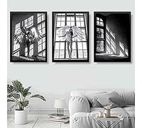 Artze Wall Art Fashion Woman Angel Wings Window Shadow Monochrome Photo Gallery Art Mural Poster 3 pièces 30cm de largeur x 40cm de hauteur Noir/blanc