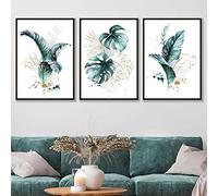 Artze Wall Art Lot de 3 impressions murales Motif feuilles tropicales Bleu sarcelle 61 x 91 cm