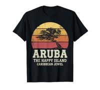 Aruba L'île Heureuse des Caraïbes Arbre Vintage Coucher de Soleil T-Shirt