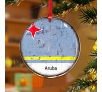 Aruba Ornements à suspendre Drapeau d'État Voyage Sports Souvenir Drôle Disques Acrylique Transparent Drapeaux de Pays Nationaux Marin Pendentif pour Décoration de Sapin de Noël Étiquette Cadeau