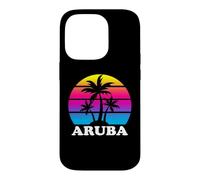 Aruba Rétro Palmier Coucher de Soleil Vacances Plage Coque pour iPhone 14 Pro